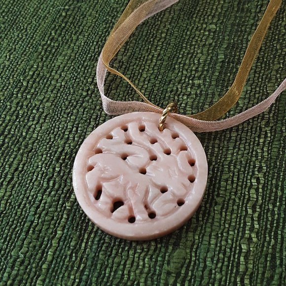 Carved Stag Pendant Double Ribbon Necklace Toggle Clasp Handmade Original Design - Picture 3 of 4